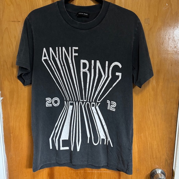 Anine Bing Charcoal Tee with White Graphic - Picture 1 of 12